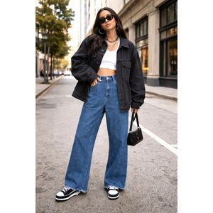 Calvin Klein Jeans Vintage High Rise Raw Hem Wide Leg Jeans Size 13 Junior Y2K